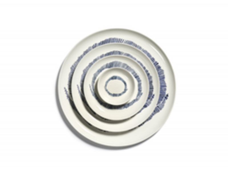 Assiette plate rond blanc swirl - stripes bleu grès émaillé Ø 35 cm Feast By Ottolenghi Serax