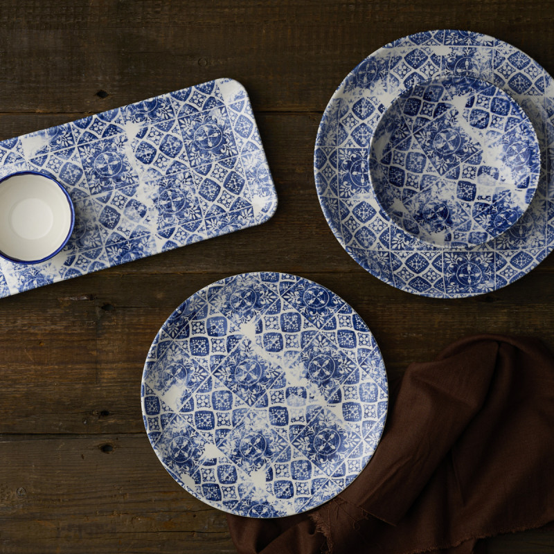 Assiette plate rectangulaire bleu porcelaine 27x16 cm Porto Dudson