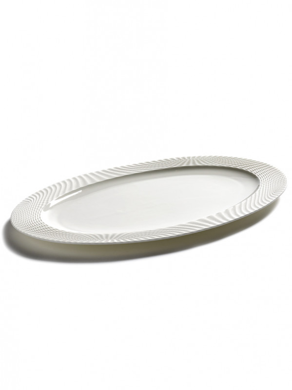 Assiette plate ovale blanc porcelaine bone china 34x22 cm Nido Serax